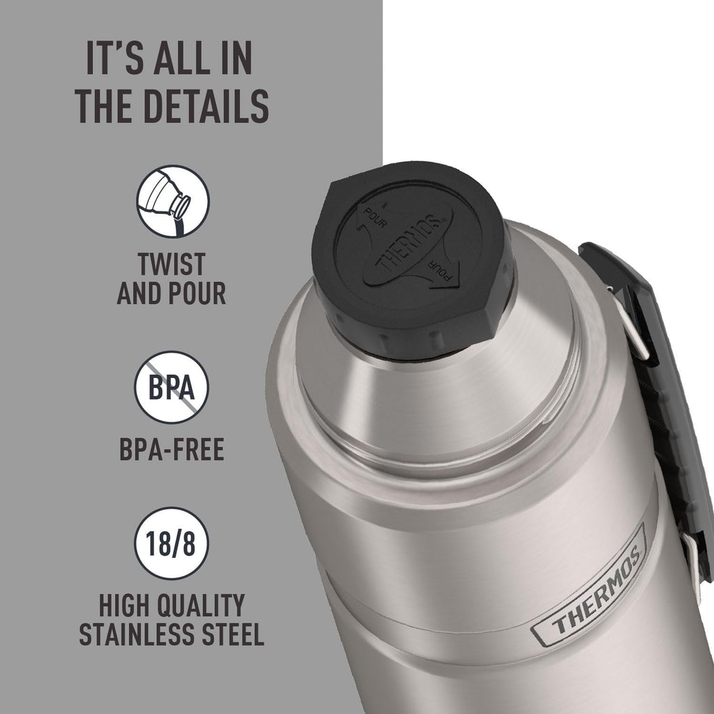 THERMOS Stainless King Vacuum-Insulated Beverage Bottle - 40 Ounce | Matte Stainless Steel Finish