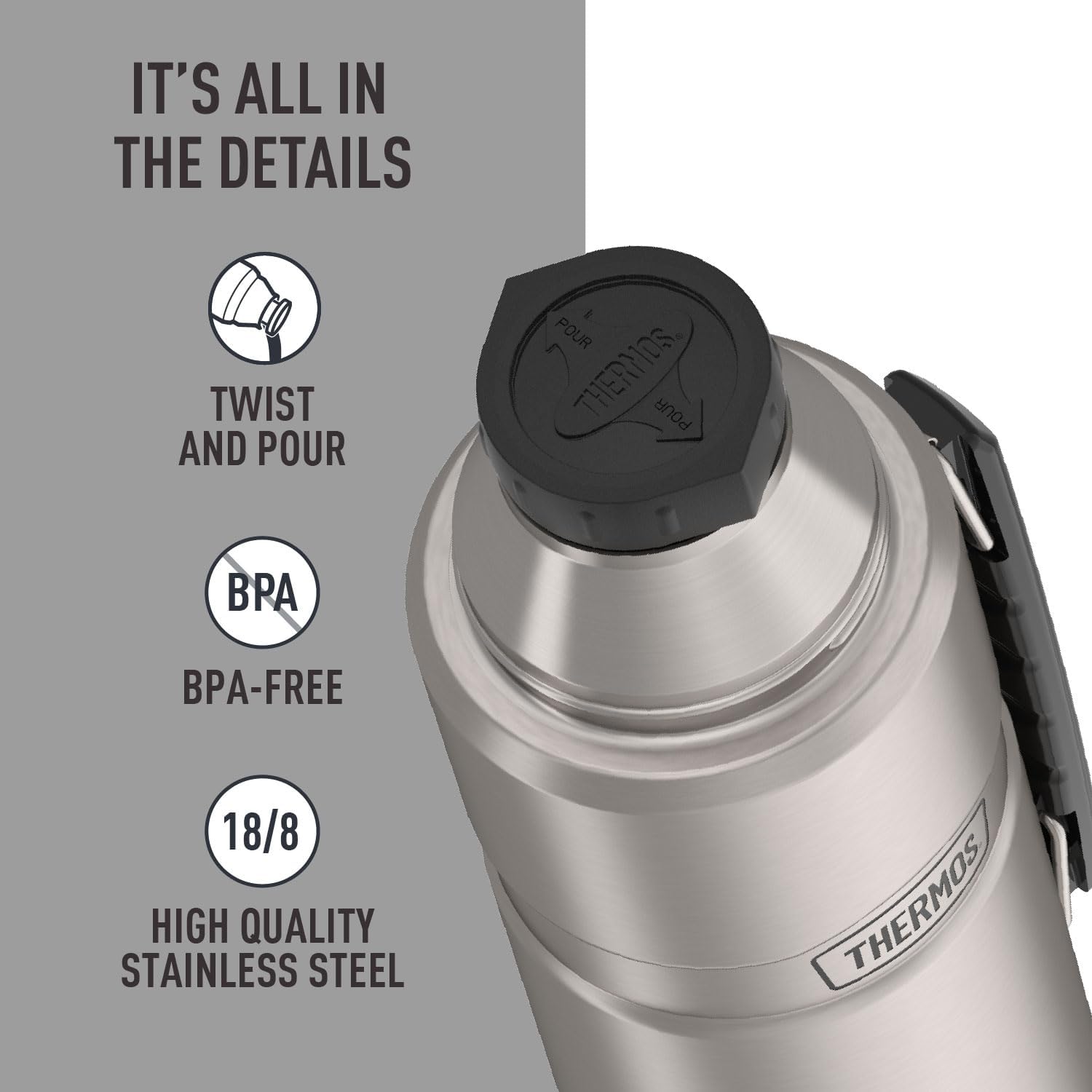 THERMOS Stainless King Vacuum-Insulated Beverage Bottle - 40 Ounce | Matte Stainless Steel Finish