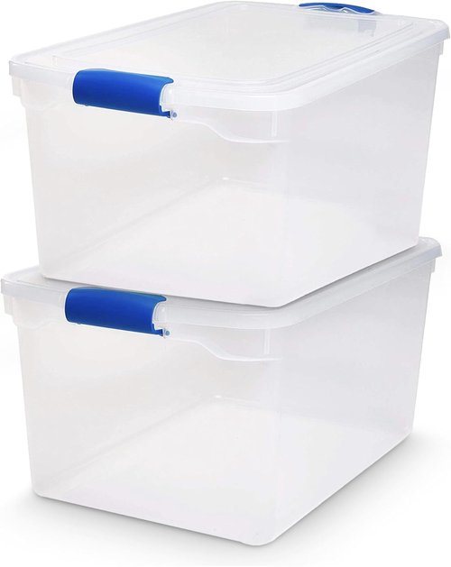 HOMZ Large Clear Plastic Storage Bins - 2-Pack 66 Quart Stackable Containers with Latching Lids