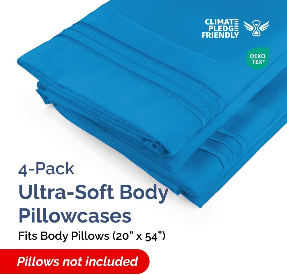 Skiennix Body Pillowcases Set of 4 | Soft & Breathable 20x54 Long Pillow Covers - Royal Blue, Fade-Free & Machine Washable