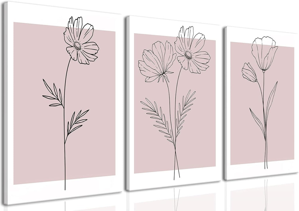 Pink Flower Market Wall Art Set of 3 - Aesthetic Canvas Prints for Bedroom & Living Room | Framed 12x16 Inch