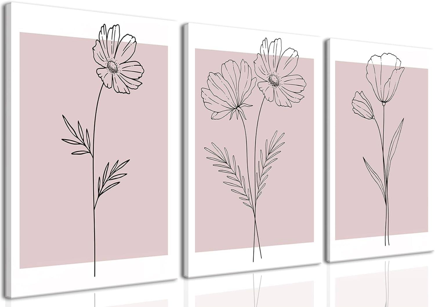 Pink Flower Market Wall Art Set of 3 - Aesthetic Canvas Prints for Bedroom & Living Room | Framed 12x16 Inch