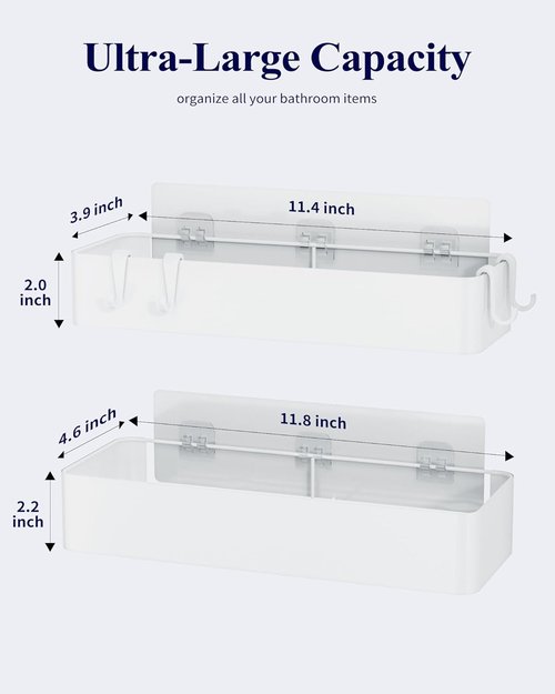 Kitsure Shower Caddy - Rustproof Adhesive Organizer | 2 Pack Large Metal Shelves, No-Drill, White