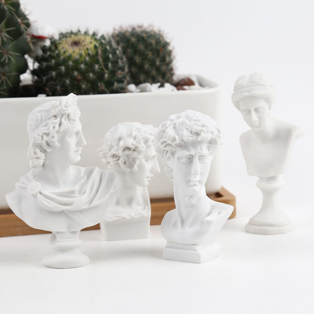 Skiennix Mini Greek Statues - Mythology Figurines Set of 4 | Resin Busts for Home & Office Decor