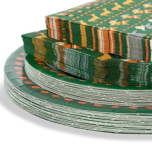 Christmas Paper Plate and Napkin Set - Heavy Duty Holiday Dinnerware, Serves 16