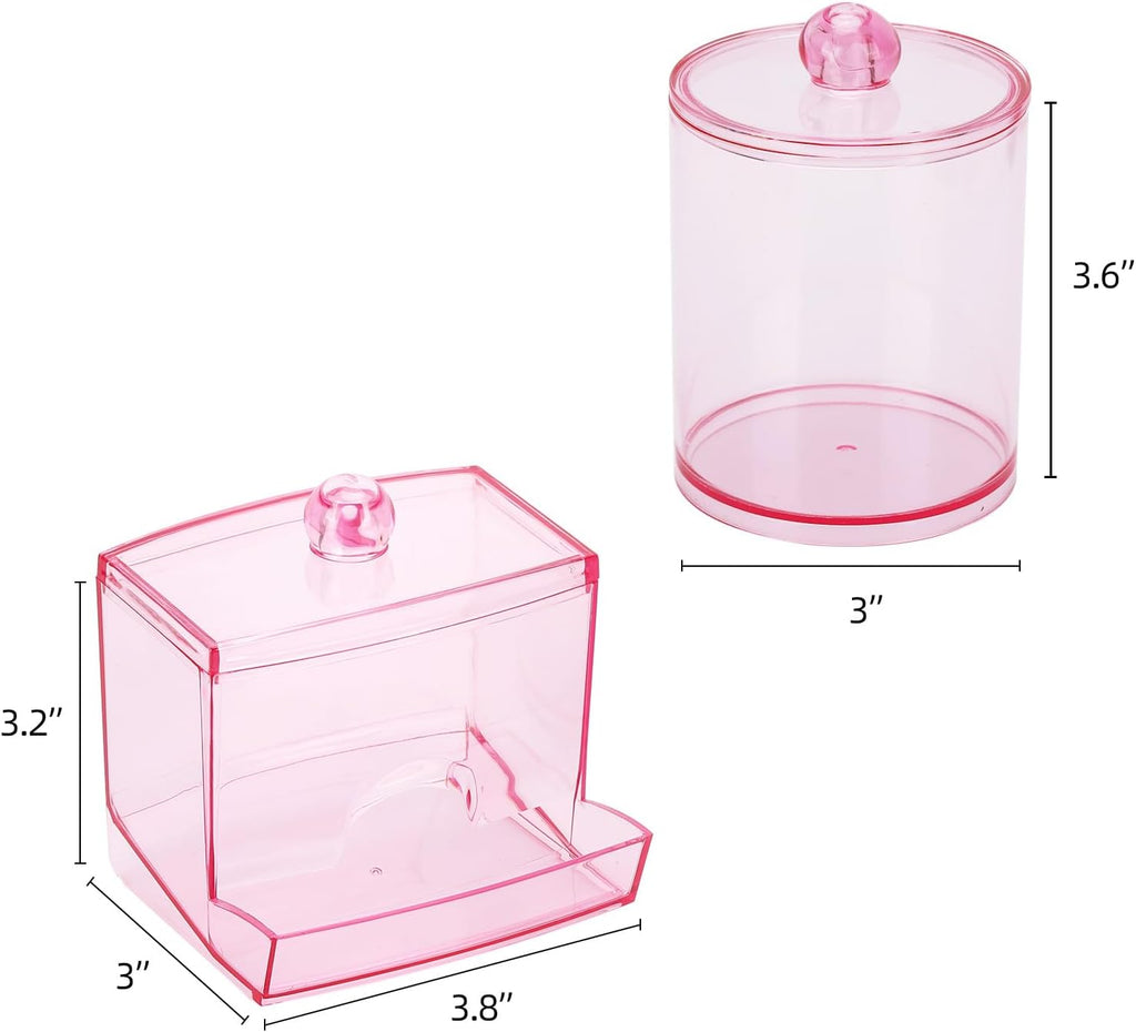 Tbestmax Cotton Swab Dispenser - Stylish Pink Apothecary Jar Organizer for Bathroom Storage | 10 oz Capacity