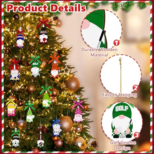 Gnome Golf Ball Ornament - Wooden Christmas Tree Decoration