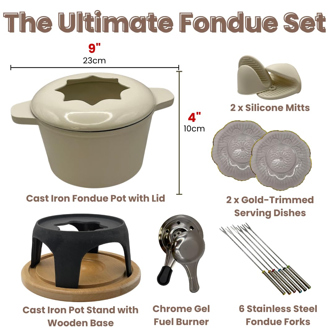 Cast Iron Fondue Set 15-Pcs With Accessories Fondue Kit For Swiss Fondue Cheese Meat Oil Fondue Pot Fondue Pot set, Cheese Fondue Set, Chocolate Fondue Pot, Cheese Melting Pot, Fondue Pot Non Electric
