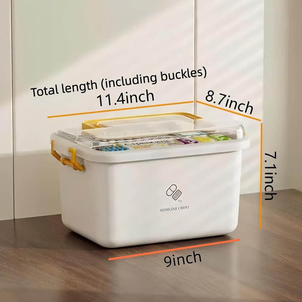 Plastic Medicine Storage Organizer - Multipurpose First Aid Box with Removable Tray | Large Size for Home, Office & Travel
