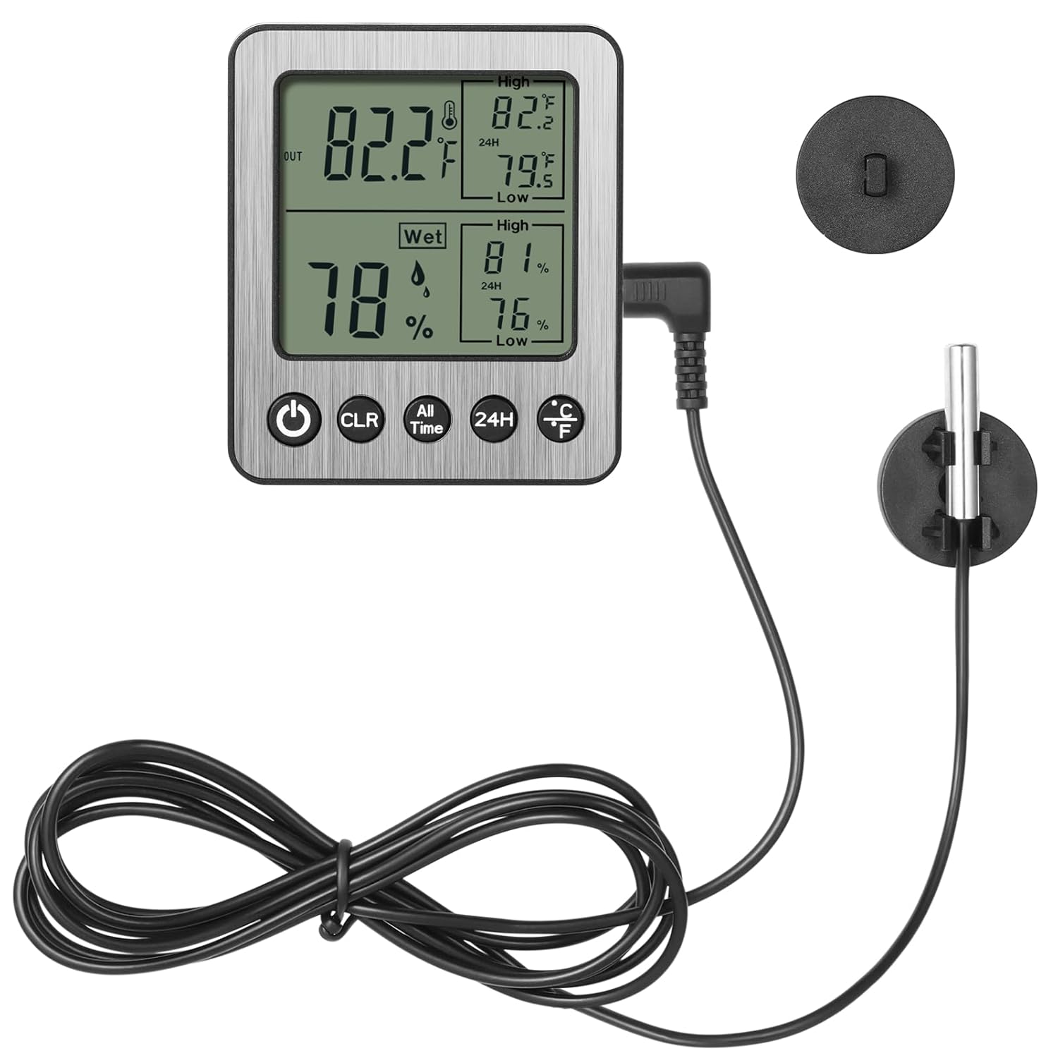 ZZ20 Digital Refrigerator Freezer Thermometer - Extra Sensor Reptile Hygrometer with Max/Min Memory