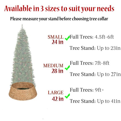 KOLWOVEN 24in Christmas Tree Collar, Christmas Tree Ring Adjustable Water Hyacinth Skirt, Christmas Tree Skirt for Decoration, Base Protection from Pets (Water Hyacinth)