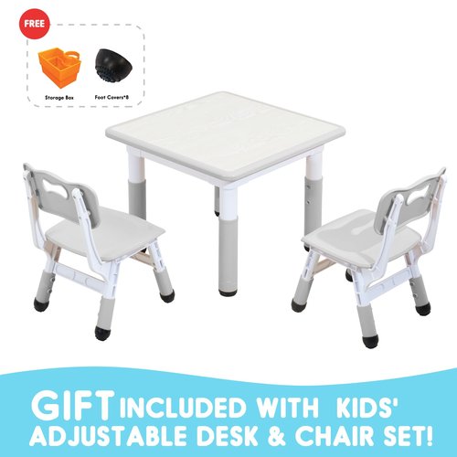 JIAOQIU Kids Table & Chair Set with Adjustable Toddler-Safe Non-Slip Legs, Activity & Graffiti-Proof Desktop Ages 3-12