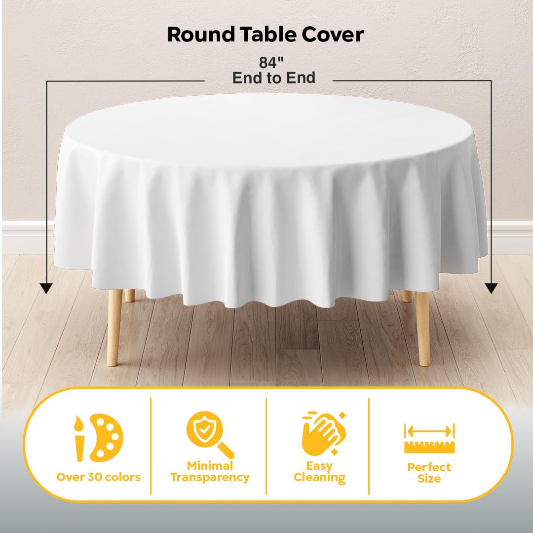 Party Solids White Round Tablecloths Plastic Table Cloth Disposable 48 Pack 84" Inch Round Table Cloth Disposable White Tablecloths Plastic Tablecloth Indoor/Outdoor Tablecloth Party Supplies