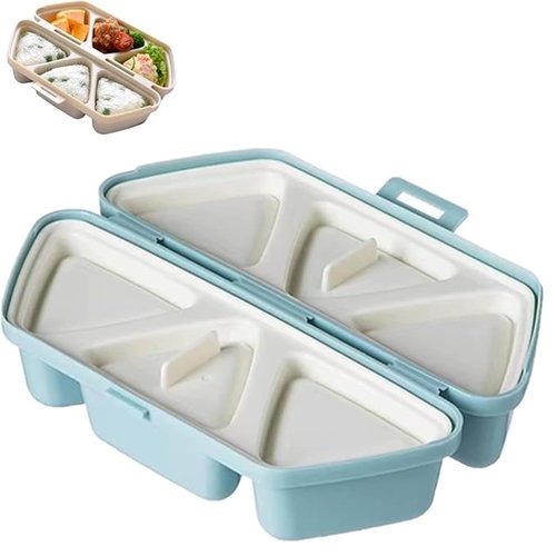 6-in-1 Onigiri Mold Set - Triangle Sushi Molds for Quick & Easy Rice Balls, Convenient Rice Container for Seaweed Sushi Musubi - Portable, Easy to Clean (Blue)