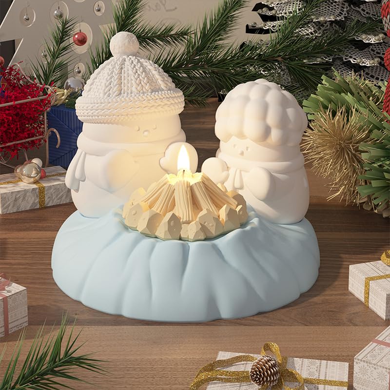 Snowman and Bonfire Silicone Candle Molds - 4 Pieces for DIY Candle, Resin, Soap, Clay Crafts