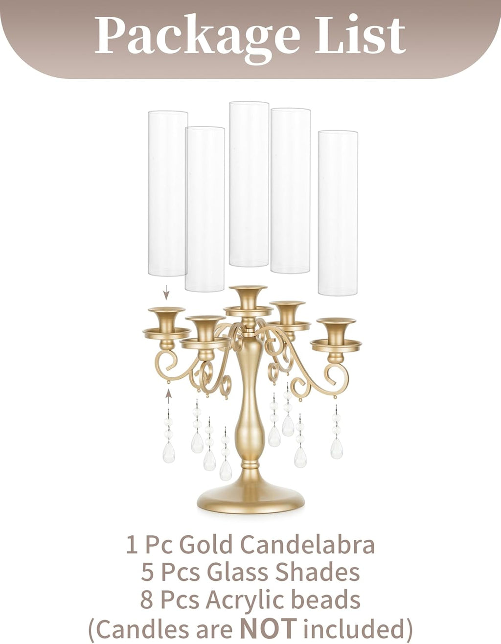 Sziqiqi Gold Candelabra | 5 Arm Vintage Candle Holder for Weddings & Events - Elegant Table Centerpiece