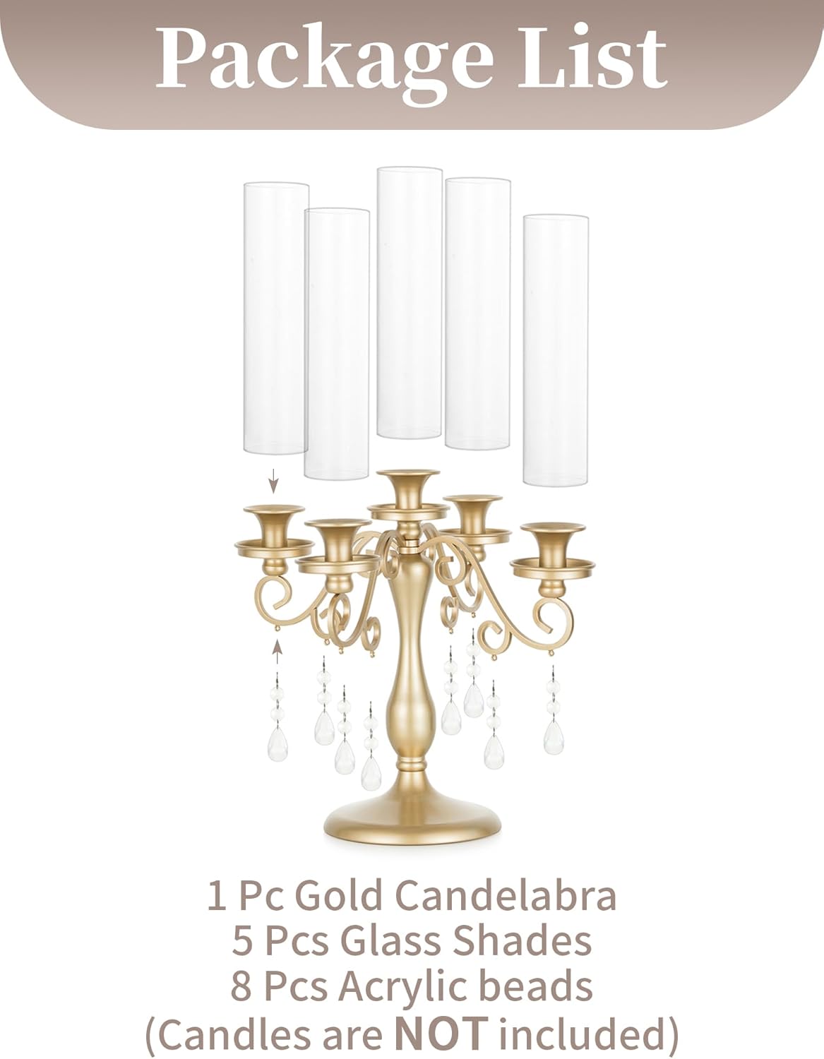 Sziqiqi Gold Candelabra | 5 Arm Vintage Candle Holder for Weddings & Events - Elegant Table Centerpiece