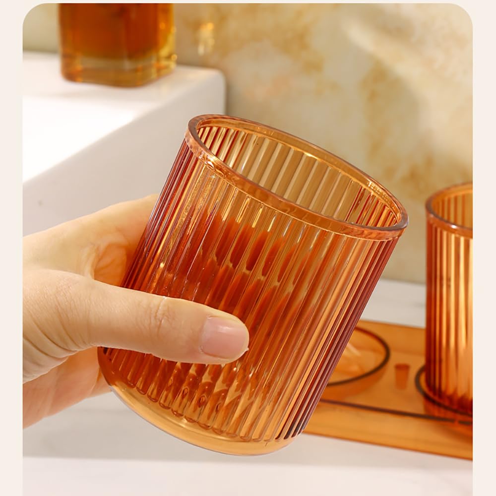 CAWEIN Bathroom Tumbler 2 Pieces ，Unbreakable Toothbrush Cup，Dishwasher Safe Drinking Cup (Orange&Orange)