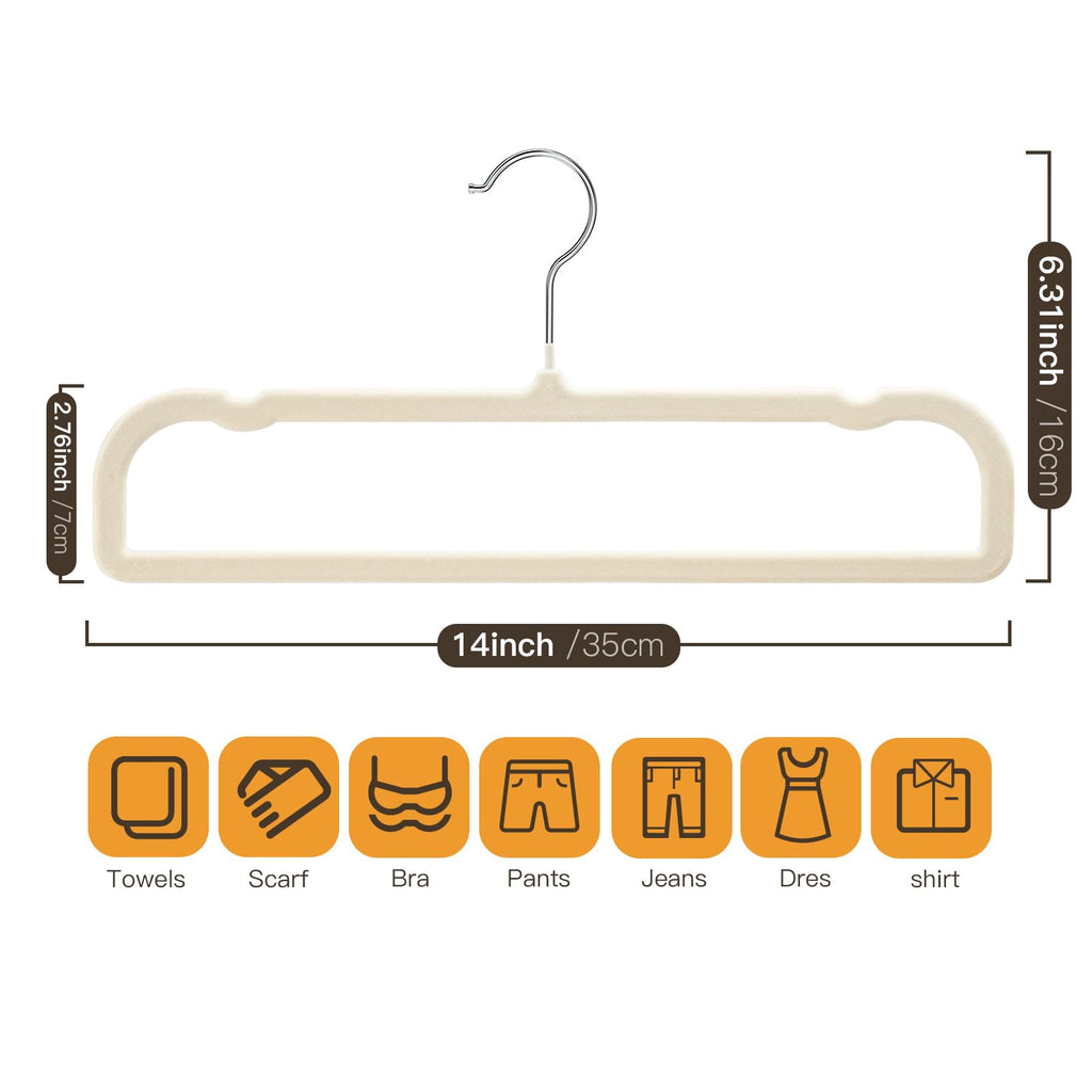 Uinicor Velvet Hangers Pants Hangers 20 Pack Velvet Pant Hangers,Heavy Duty Felt Hangers for Pants,Jeans,Scarf,Towels,Tank Top,Coat.Closet Organizers and Storage（Beige）