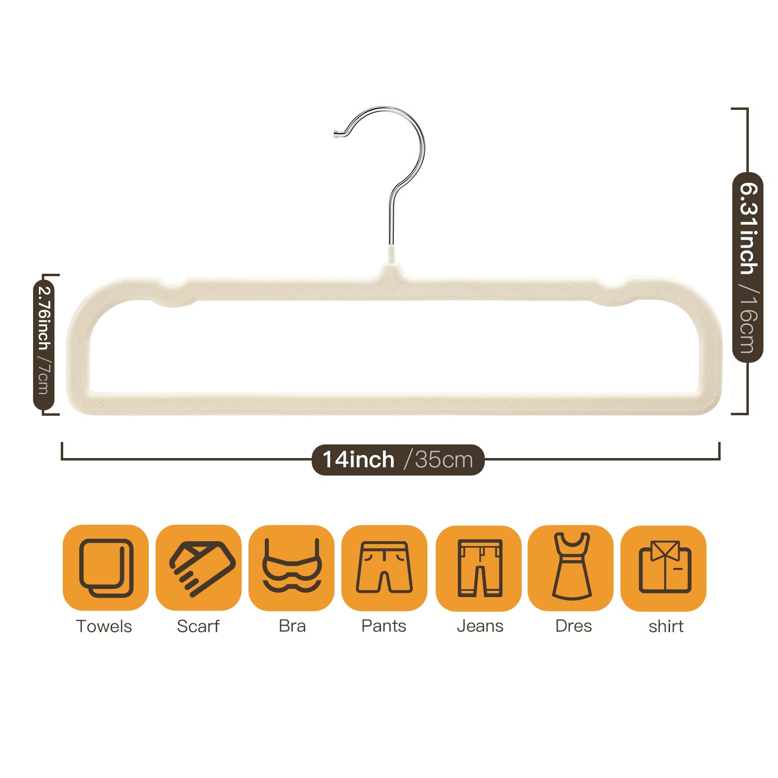 Uinicor Velvet Hangers Pants Hangers 20 Pack Velvet Pant Hangers,Heavy Duty Felt Hangers for Pants,Jeans,Scarf,Towels,Tank Top,Coat.Closet Organizers and Storage（Beige）