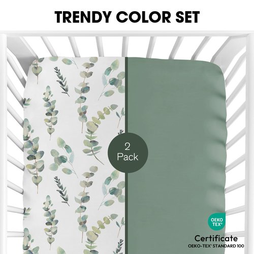 Little Grape Land Crib Sheets - Super Soft 2-Pack Fitted Sheets for Standard Cribs & Toddler Mattresses | Leaves & Green