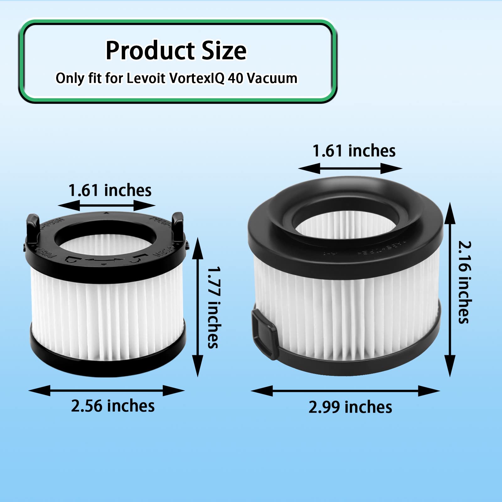 VortexIQ 40 Replacement HEPA Filter Compatible with LEVOIT Vacuum Cleaner,6-Pack Set, 2 Main Filter 4 Pre Filters Part#VortexIQ 40-RF (6 Pack)
