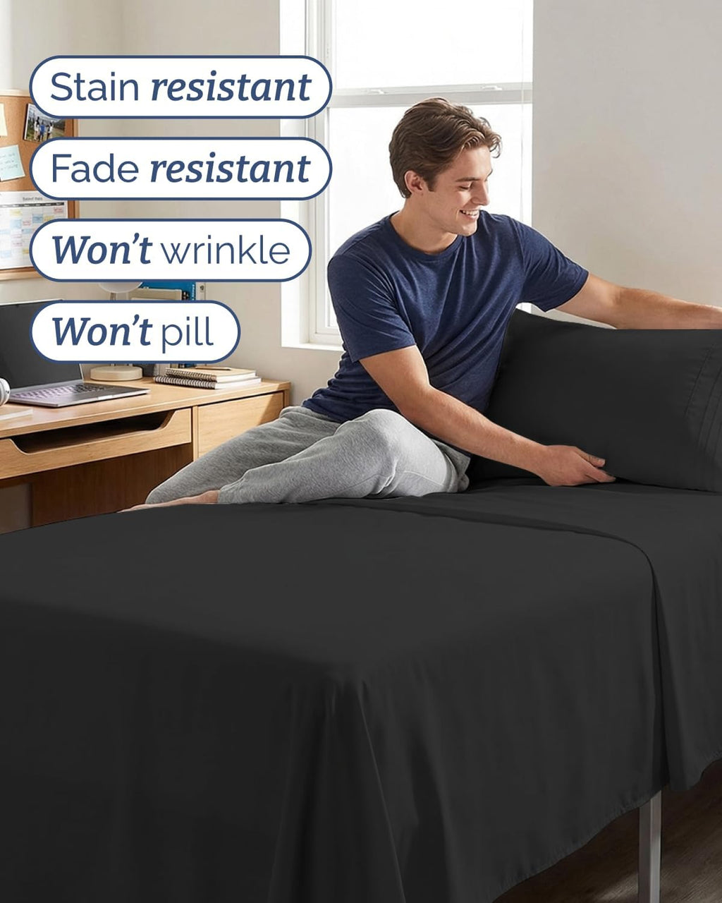 Skiennix Twin XL Sheet Set - Comfy Cooling Bed Sheets - Ultra-Soft, Deep Pockets, Wrinkle-Free - Black