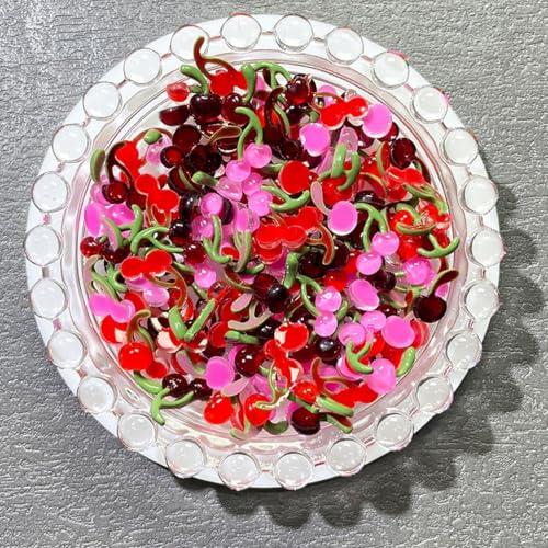 100Pcs 3D Cherry Nail Charms Resin Fruit Rhinestones for Nail Art