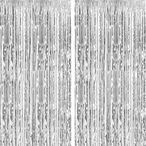 2 Pack Foil Fringe Curtains Backdrop - 3.3ft x 6.6ft for Parties