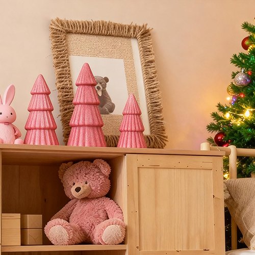 Joyhalo Tabletop Christmas Trees, Set of 3 Frosted Christmas Trees Indoor Xmas Decoration Centerpieces for Table, Mantel, Holiday, Party and Home Decor, Pink