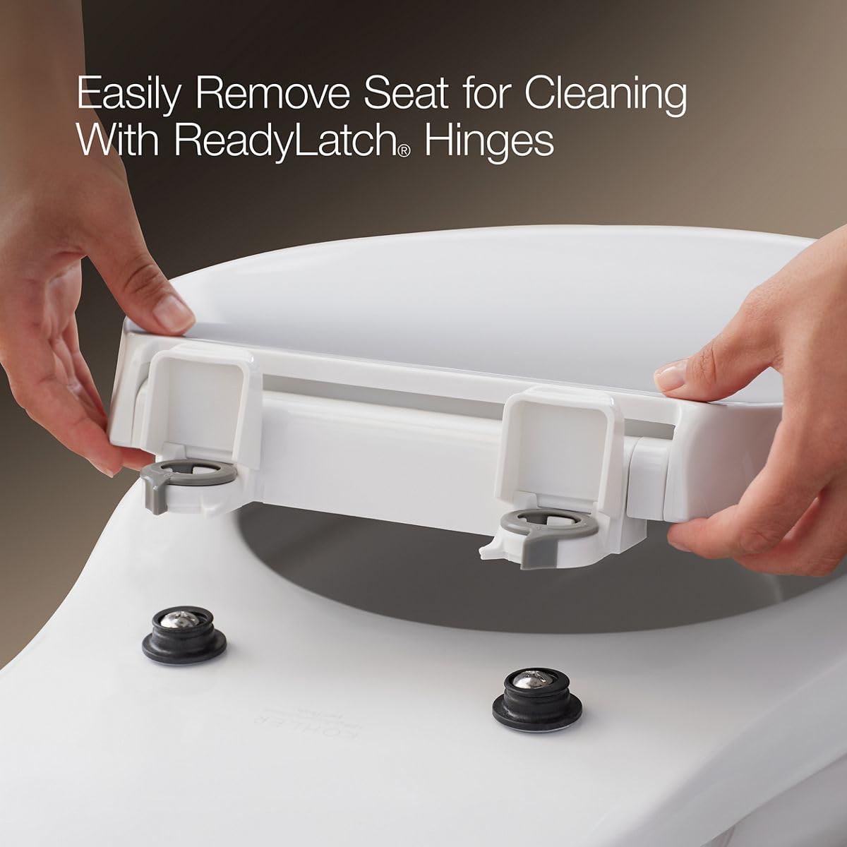 KOHLER K-7316-96 Cachet Quick-Release Round-Front Toilet Seat, Quick Attach Hardware, Easy to Clean, Color-Matched Plastic Hinges, Biscuit