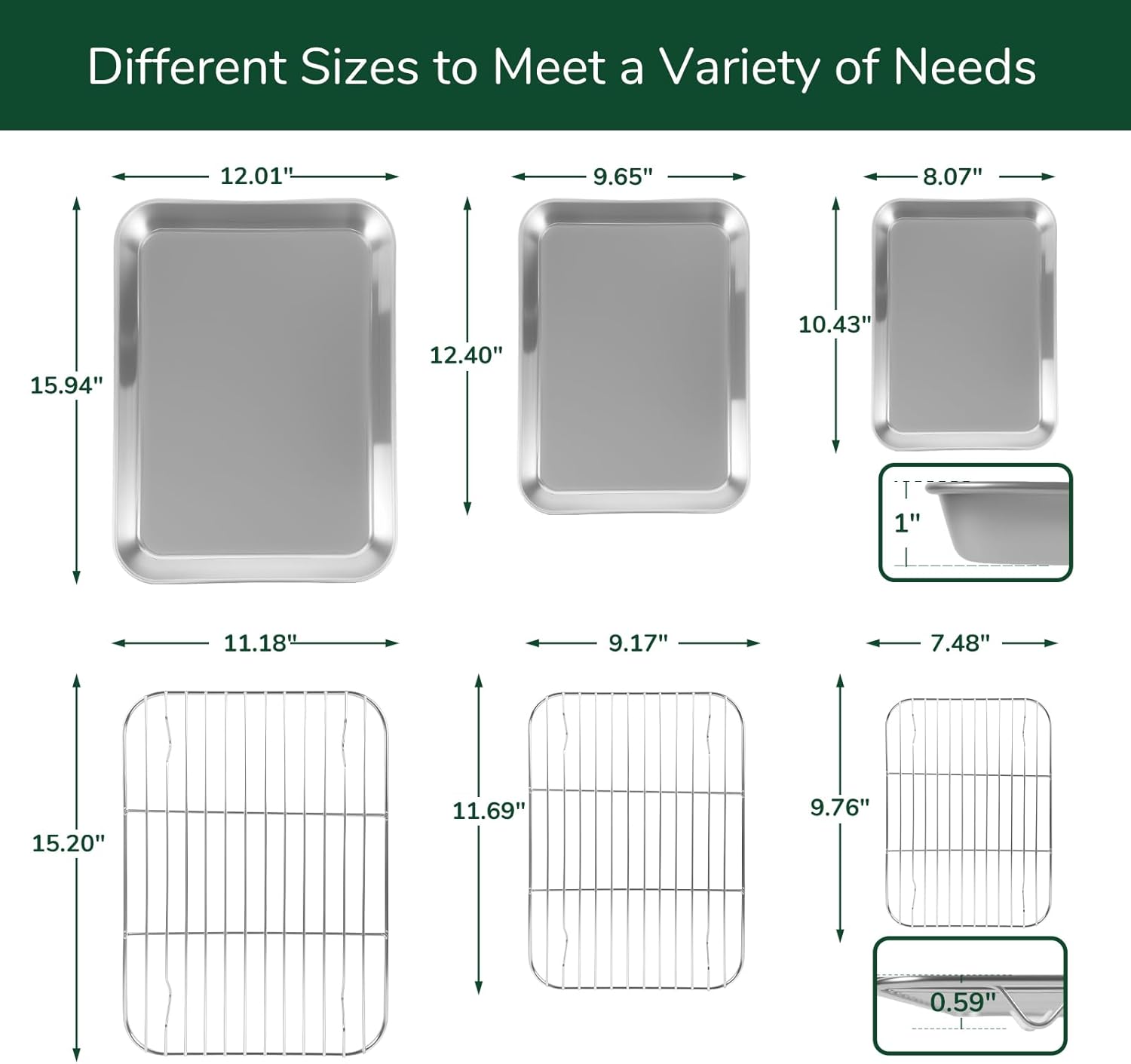 Skiennix 18/0 Stainless Steel Baking Sheet Set - Oven-Safe, Non-Toxic & Rust Resistant | Set of 6, Easy to Clean
