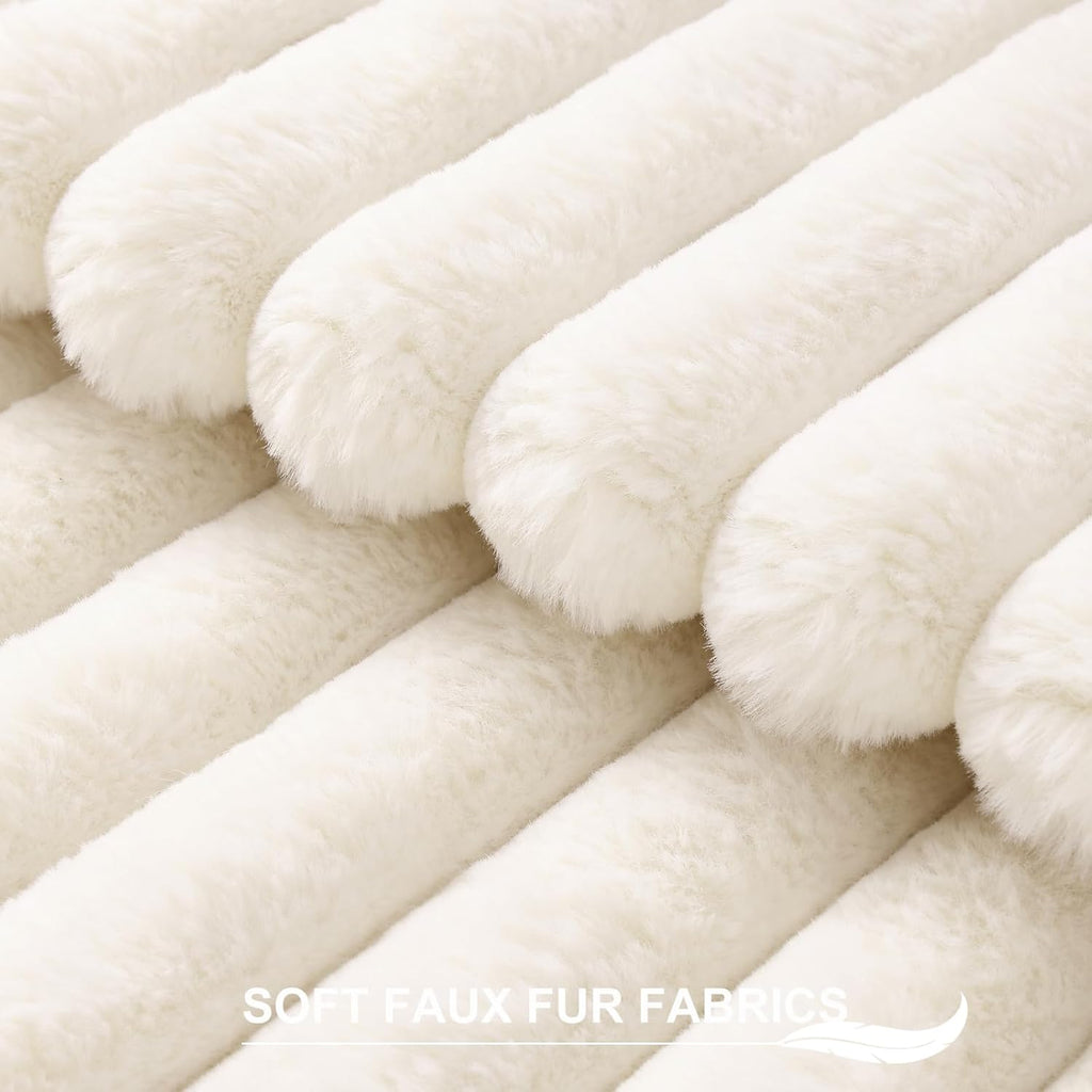 Pallene Faux Fur Pillow Covers - Luxury Soft Fluffy Striped Design | Set of 2, 18x18, Cream White