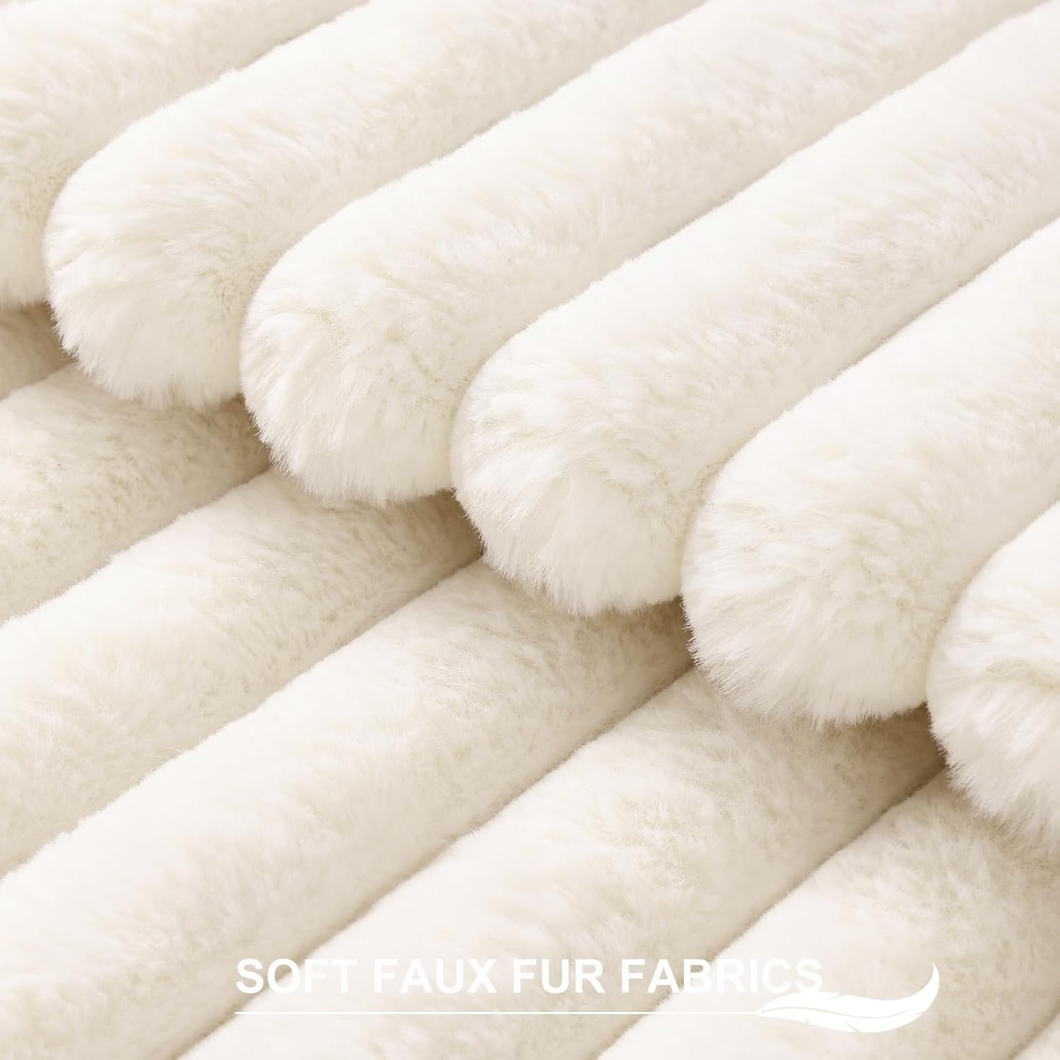 Pallene Faux Fur Pillow Covers - Luxury Soft Fluffy Striped Design | Set of 2, 18x18, Cream White