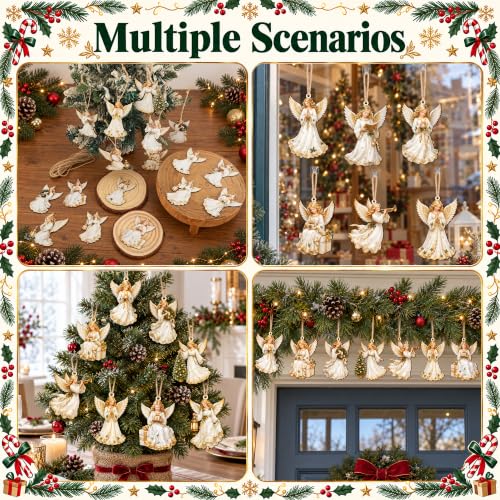 24Pcs Wooden Christmas Angel Ornaments with Jute Rope - E Style