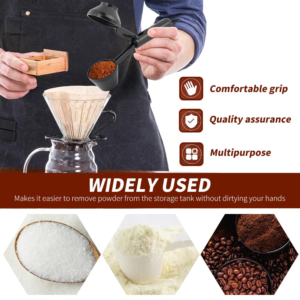 2PCS Coffee Scoop & Funnel for Reusable K Cup Refillable Coffee Pods Coffees Measuring Spoon Scoop with Funnel for Ground Coffees, Protein Powder, Tea (2pcs/black)