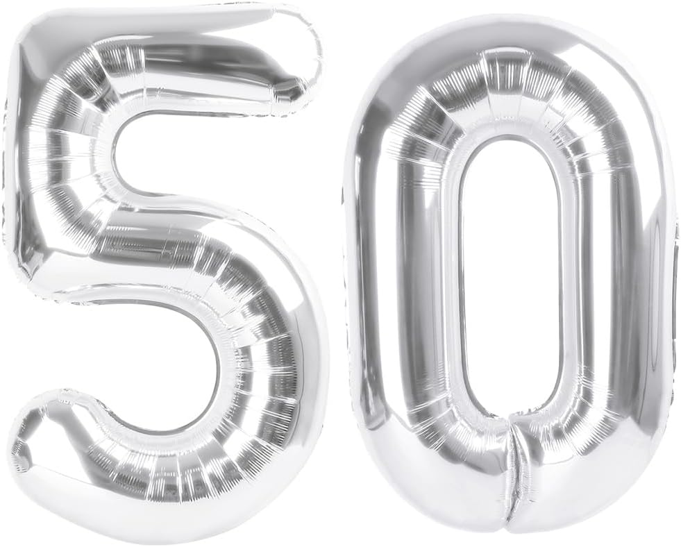 Silver 40-Inch Number 50 Balloon - Perfect for 50th Birthday & Golden Wedding Celebrations