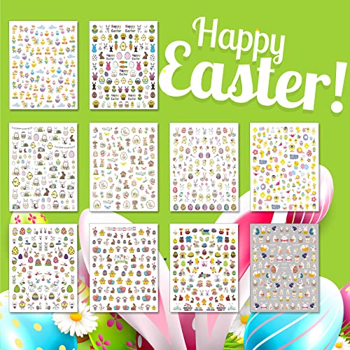 TailaiMei Easter Nail Stickers - 10 Sheets 3D Rabbit Egg Decals