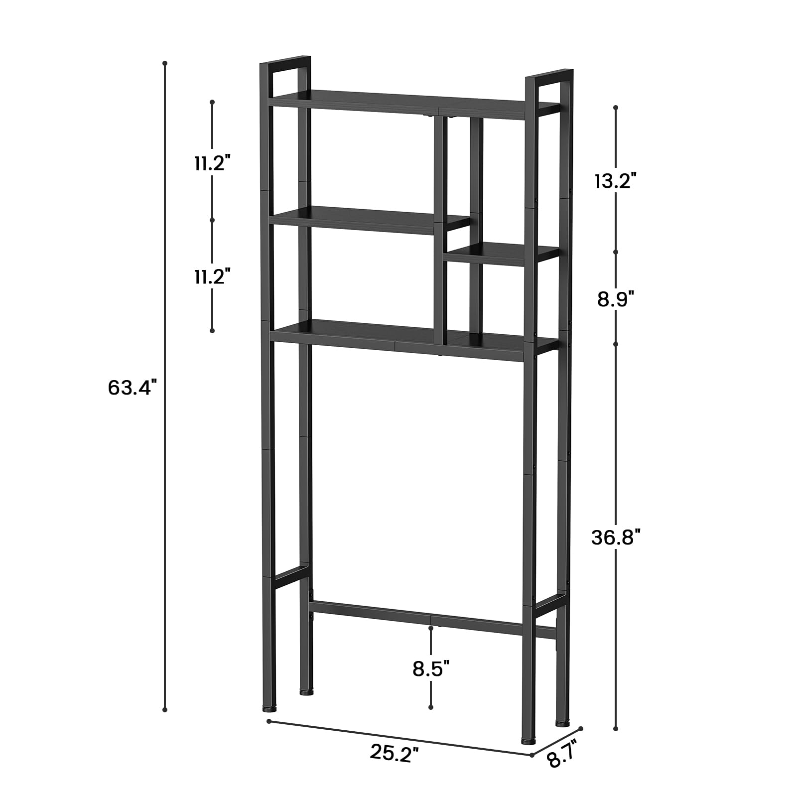 Asgolion Over The Toilet Storage Rack, 3-Tier Bathroom Organizer Over Toilet, Wooden Above Toilet Storage Shelf, Space Saver, Freestanding Bathroom Storage Metal Shelf, Easy to Assemble, Black