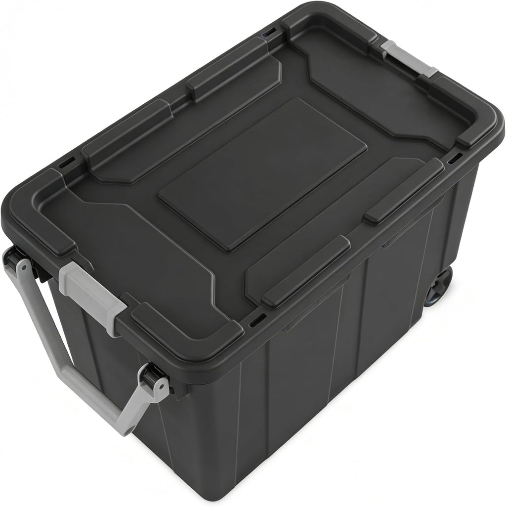 Skiennix 40 Gallon Storage Bin - Extra Large Tote with Wheels & Lid for Attic, Basement, Garage | Dark Gray