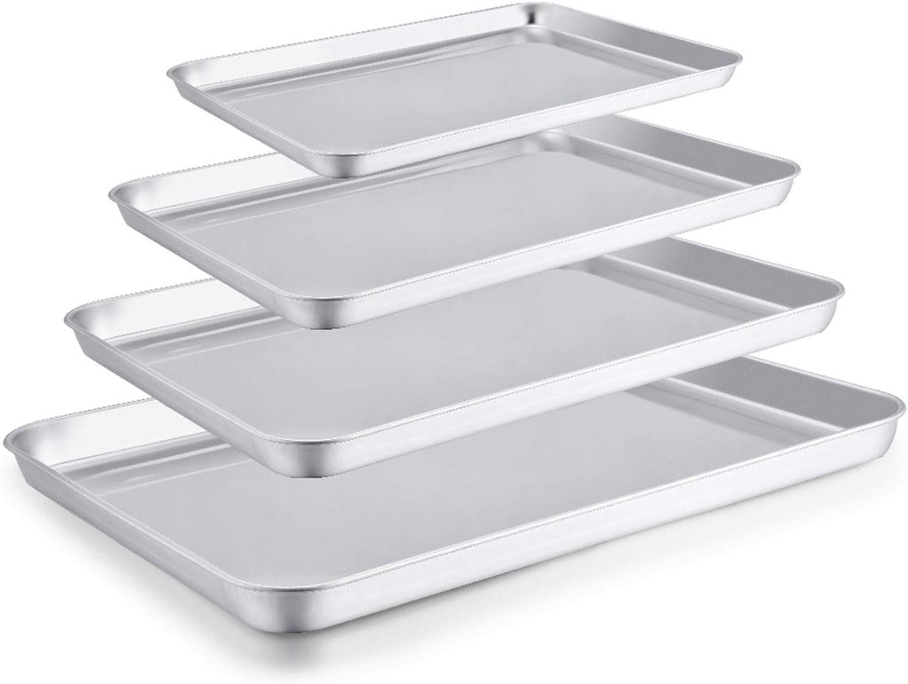 TeamFar Baking Sheet Set - 4 Stainless Steel Cookie Trays, Non-Toxic, Rust-Free, Easy Clean | 16/12.5/10/9.3 Inch