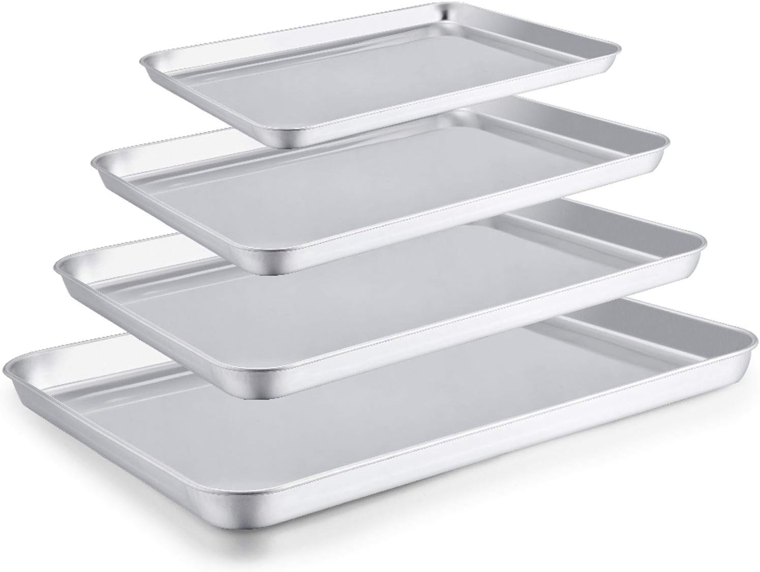 TeamFar Baking Sheet Set - 4 Stainless Steel Cookie Trays, Non-Toxic, Rust-Free, Easy Clean | 16/12.5/10/9.3 Inch