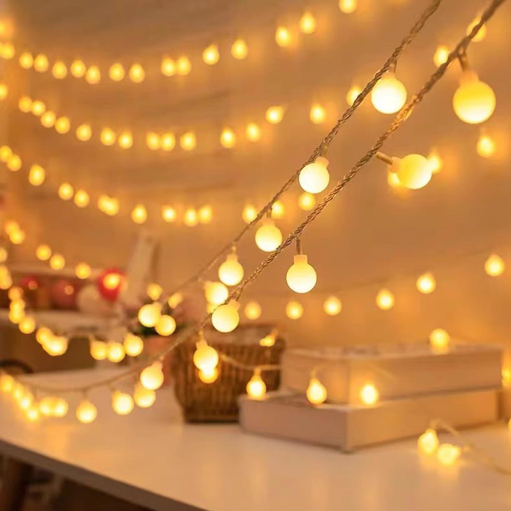 LOFTOLMEA Battery Operated & USB Powered 2 in 1 Globe String Lights, 32.8 FT 80 LEDs Fairy String Lights for Christmas Wedding Party Bedroom Indoor Outdoor, Warm White,10M80
