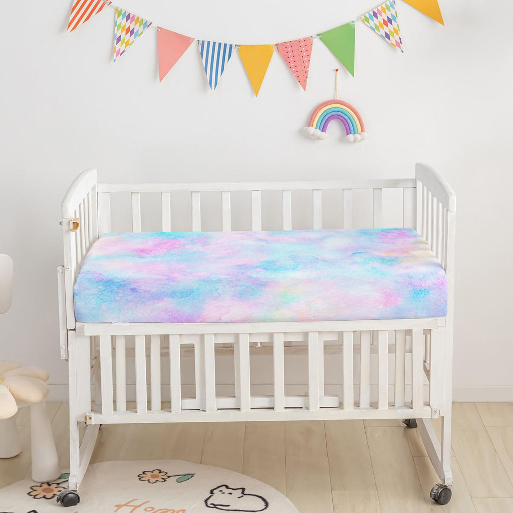 Datura Home Crib Bedding Set, 3-Piece Nursery Crib Bundle with Comforter, Crib Sheet & Skirt, Watercolor Butterfly Printed Bedding for Baby Boys & Girls (Butterfly Purple)