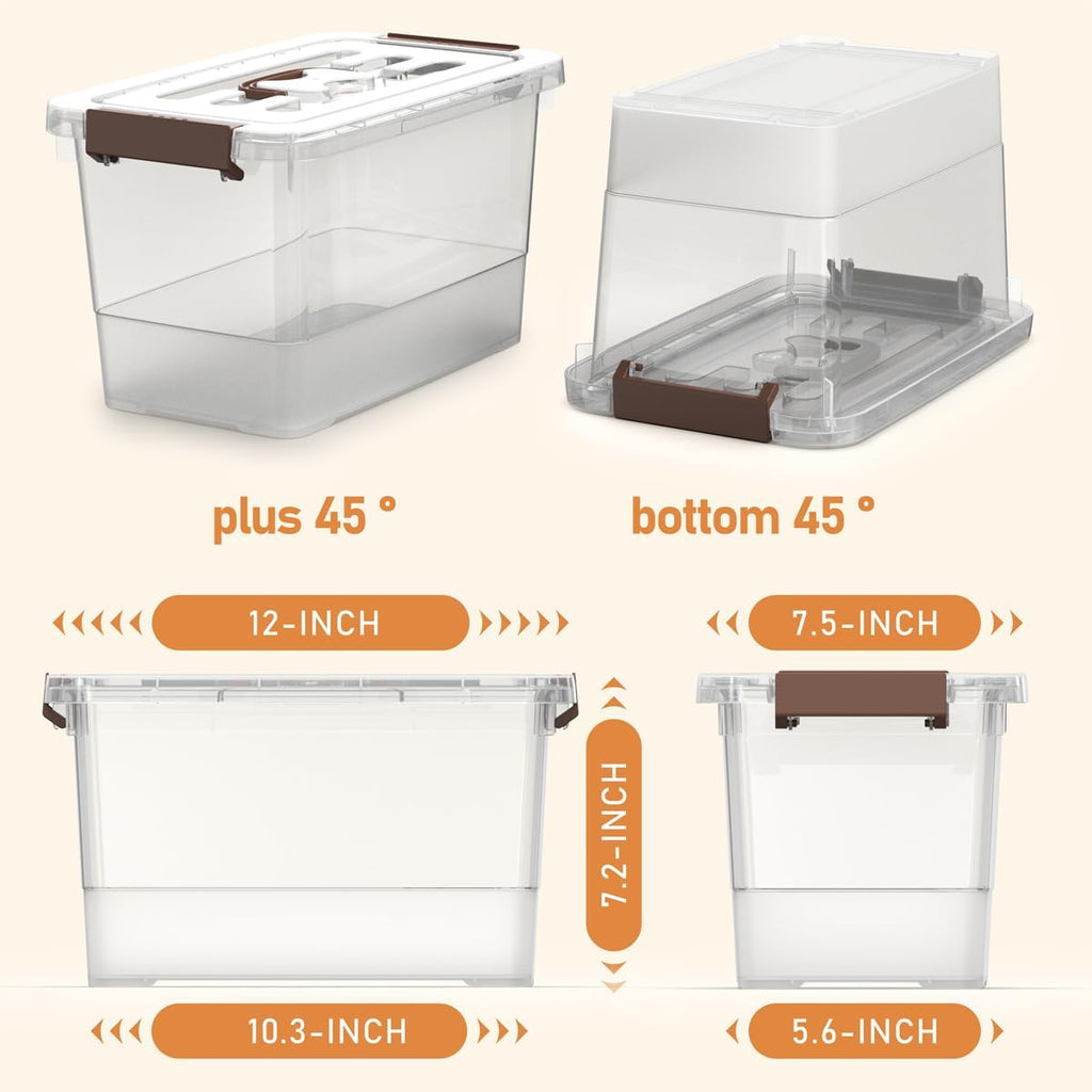 Skiennix 4-Pack Clear Plastic Storage Bins - Stackable Latching Boxes with Lids, 7 Quart Capacity