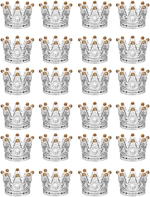 Crown Glass Tealight Candle Holders - Set of 24 Elegant Votive Holders for Weddings & Home Decor | Gold Finish