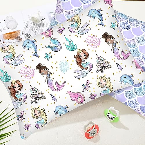Ganeen Mermaid Toddler Pillowcase Set, 2 Pack Soft Cotton Envelope Cover