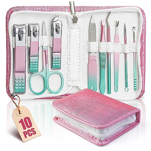 WOAMA 10-Piece Manicure Set Stainless Steel Travel Nail Kit Rainbow