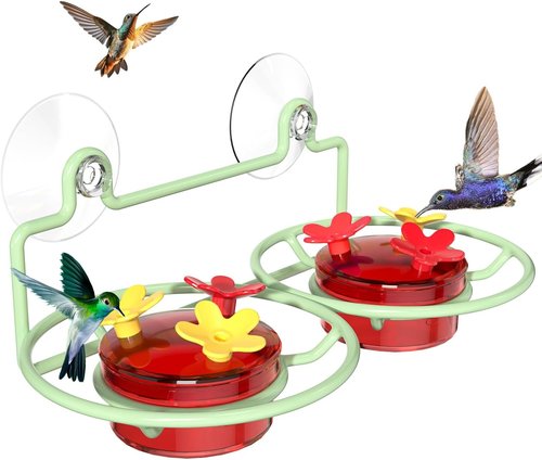 Dreamdrawer Hummingbird Feeder - Small Outdoor Feeder with Strong Suction Cup & Metal Base, 6 Feeding Ports