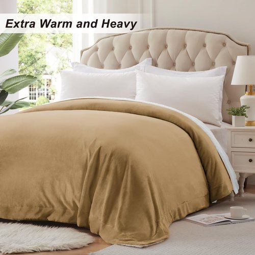 KAWAHOME Sherpa Fleece Blanket - Extra Warm Queen Size 90" x 90" | Super Soft 500GSM Camel Color